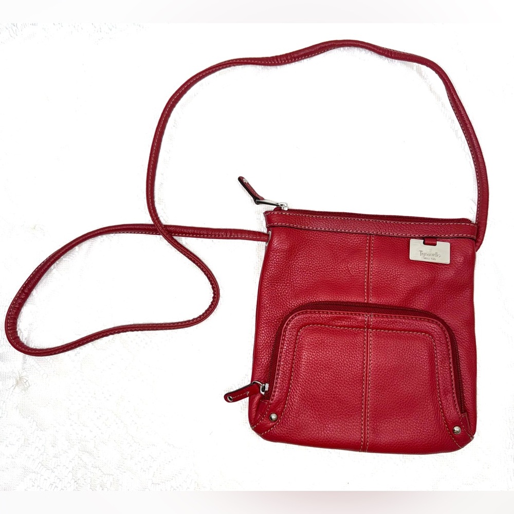 TIGNANELLO Red Pebble Leather Crossbody Purse